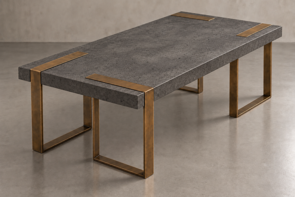 Coffee table with concrete top and bronze leg by PANIGAI